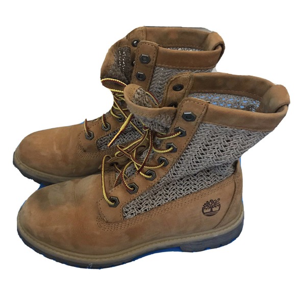 Timberland Shoes - Timberland Sz 6.5 Open Weave Wheat Combat Boots Womens A13GC Mesh Leather Brown
